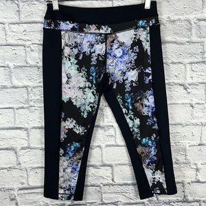 Cynthia Rowley Active Wear Black Purple Flower Print Yoga Pants